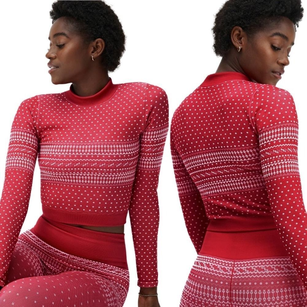 FABLETICS Holly Seamless Long-Sleeved Red Top Medium